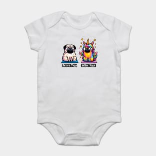 Pug Before and After Yoga Funny Meditation design Baby Bodysuit